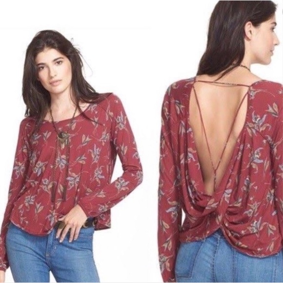 Free People Tops - Free People dark floral open back long sleeve top